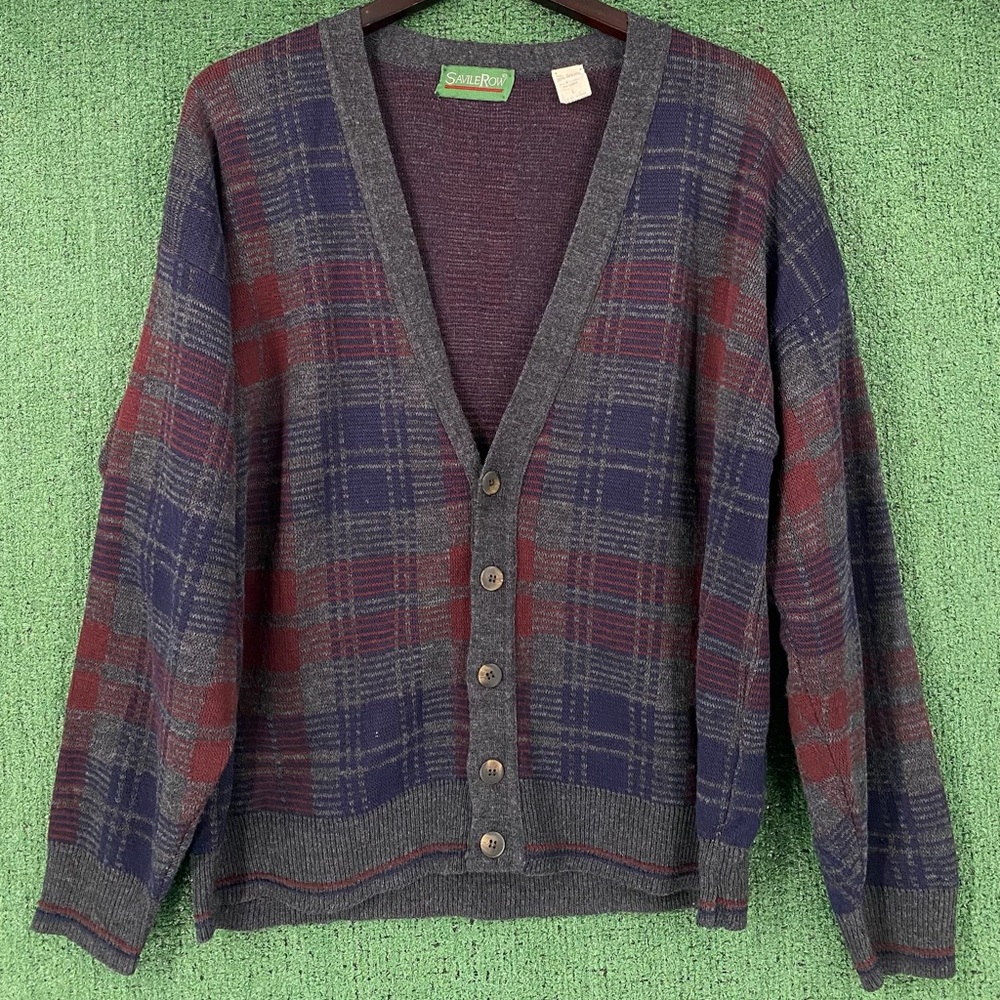 VTG 90’s Savile Row Patterned Knit Cardigan Sweater Men’s SZ Large Made In Italy